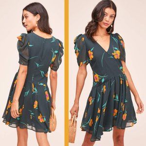 Astr Asymmetrical Floral Green Drop Waist Dress